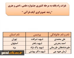 اسامی نفرات راه یافته به مرحله کشوری جشنواره علمی، ادبی وهنری اعلام شد(استان یزد) 6