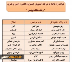 اسامی نفرات راه یافته به مرحله کشوری جشنواره علمی، ادبی وهنری اعلام شد(استان یزد) 3